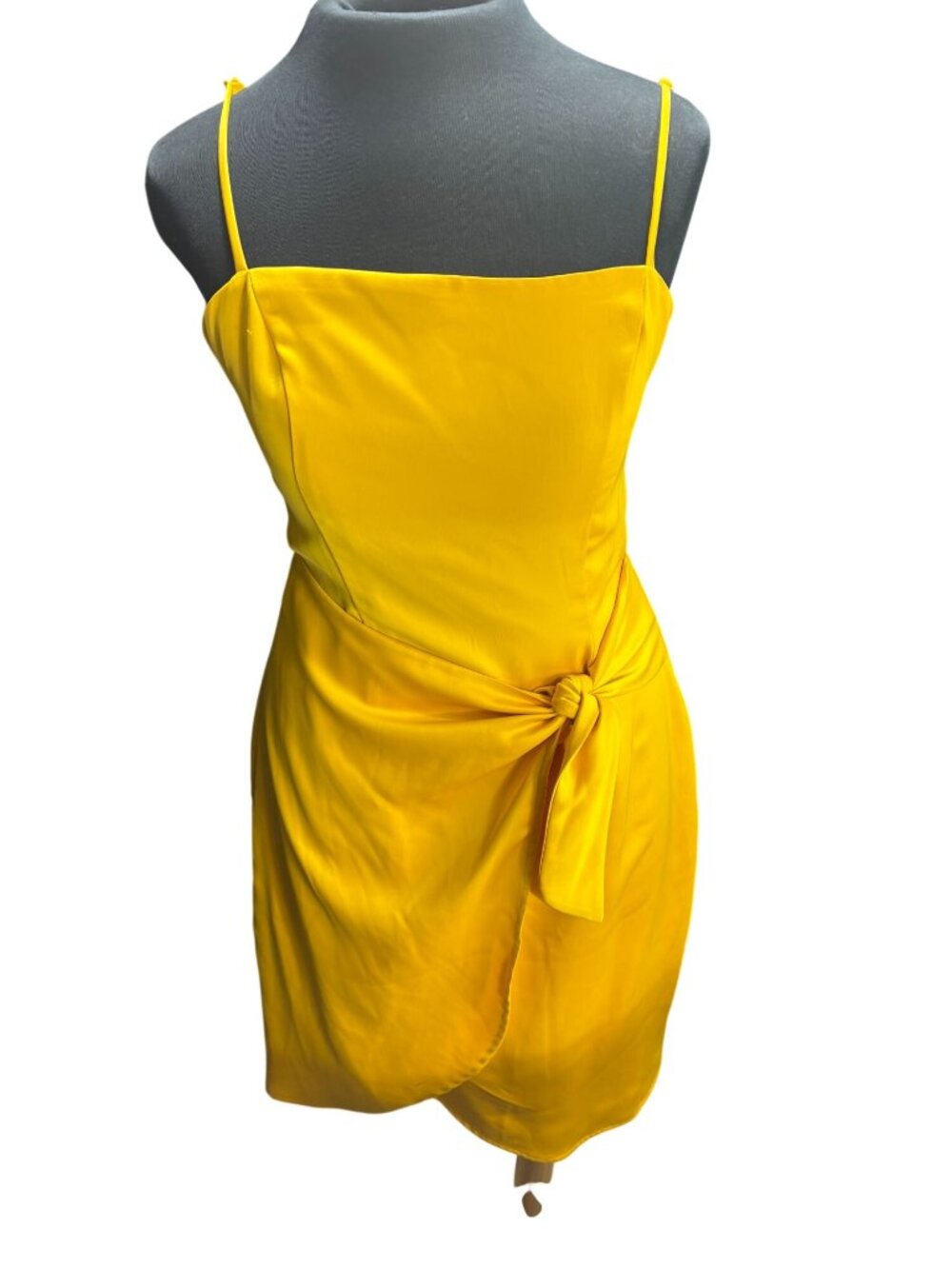 Nine West Womens Yellow Wrap Tie Spaghetti Strap Mini Dress S